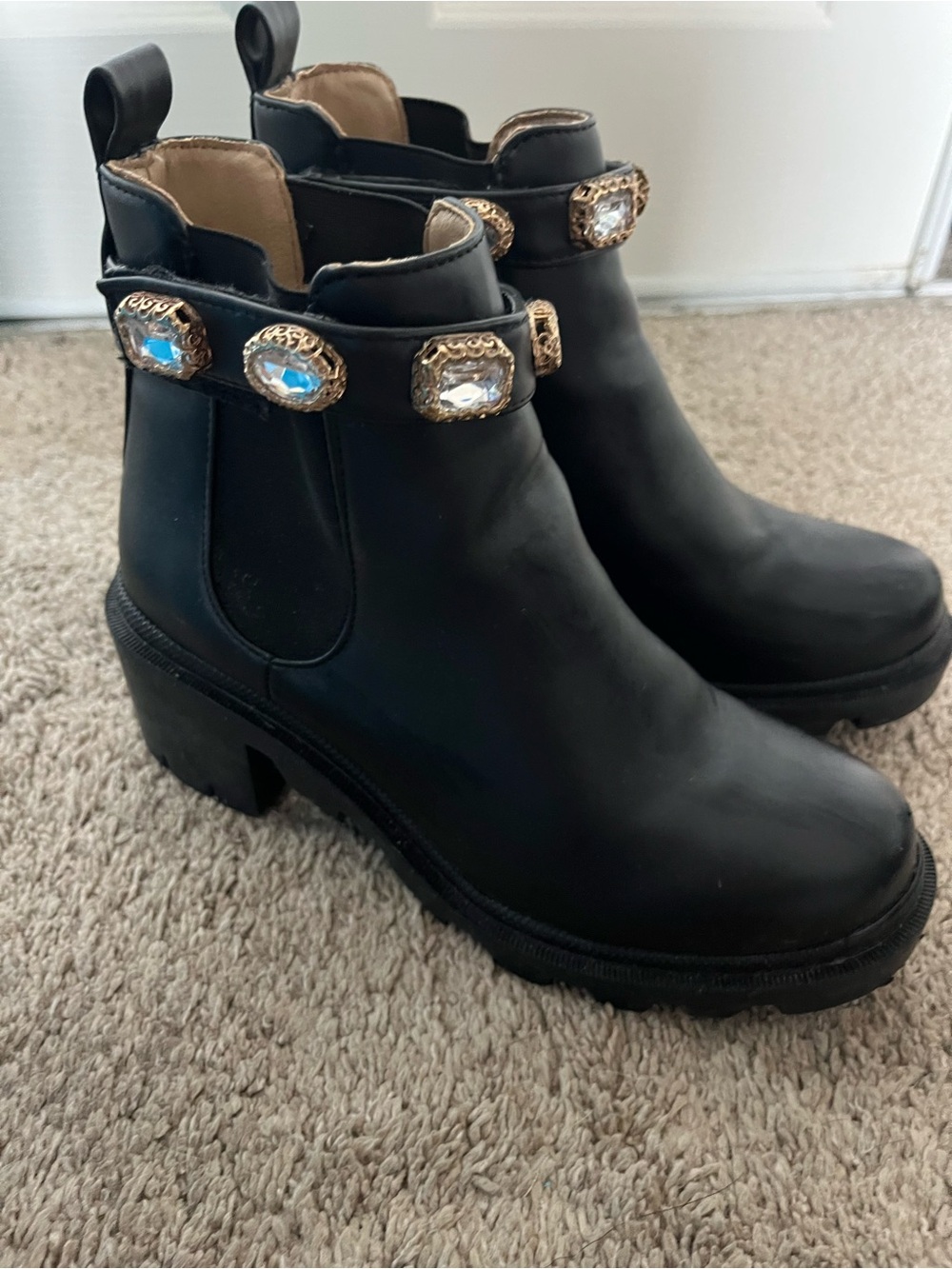 Steve Madden Black Chelsea Ankle Boots with Jeweled Strap